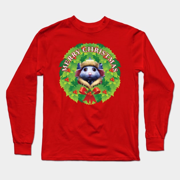 Christmas wreath cute rat in the centre. Long Sleeve T-Shirt by DEGryps